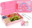 JYPS Bento Box for Kids,Leak-Proof Kids Lunch Box with 6 Compartments,Sauce Container,Utensils,BPA Free Microwave/Dishwasher Safe Lunch Container for Girls and Toddlers Back to School-Pink K