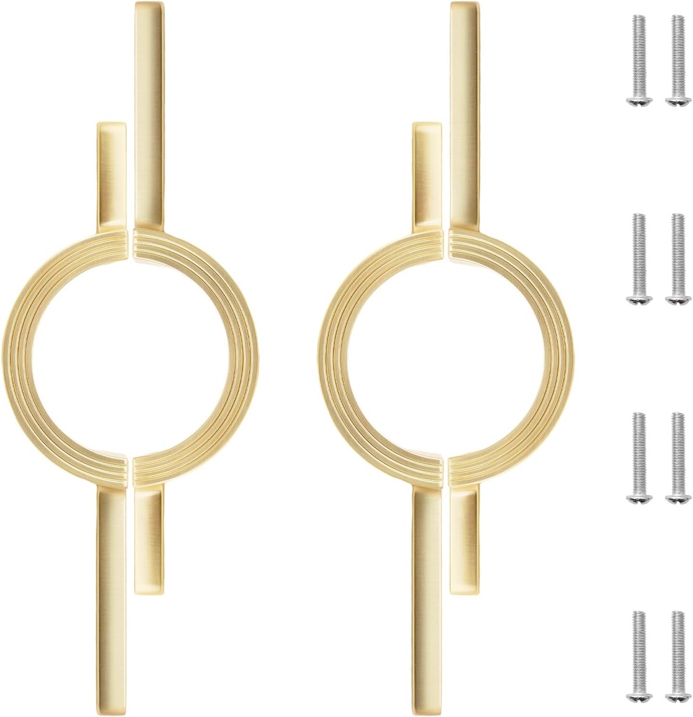 MOROBOR Half Moon Cabinet Door Handles, 2PCS Brushed Copper Semicircle Cabinet Pulls Zinc Alloy Double-Hole Retro Semi-Circular Handle for Drawer Dresser Cabinet Wardrobe