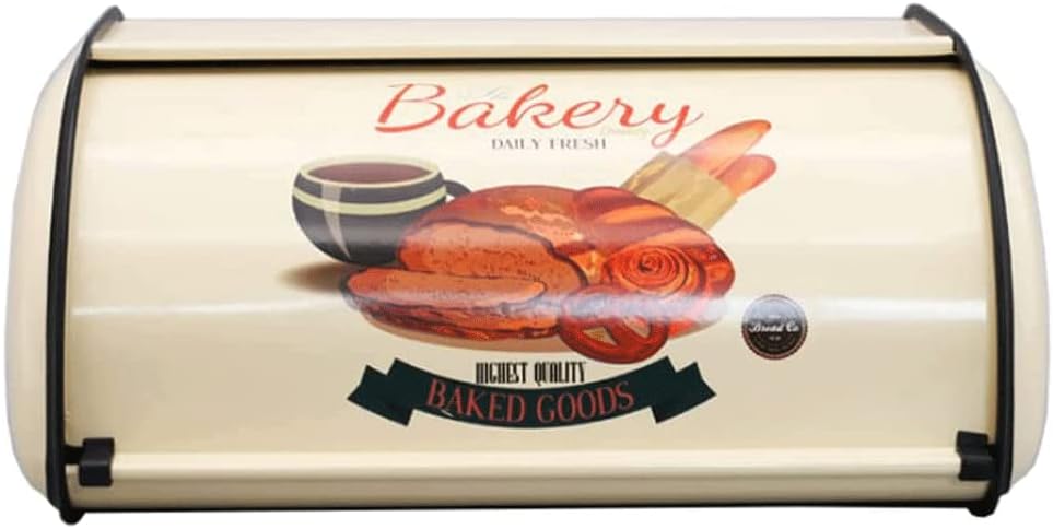 POCHY Fashion bread box Suitable For Countertop Bread Box Vintage With Roll Top Lid Metal Bread Holder Bread Storage Large Capacity Bread Bin exquisite