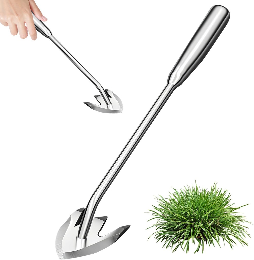 Manual Weed Remover Tool for Lawn and Garden, 2025 Upgrade Garden Weed Pulling Tool Uprooting Weeding Tool,Weed Puller Tool 3 Tooth Manganese Steel for Gardening Backyard Farm (Steel Handle)