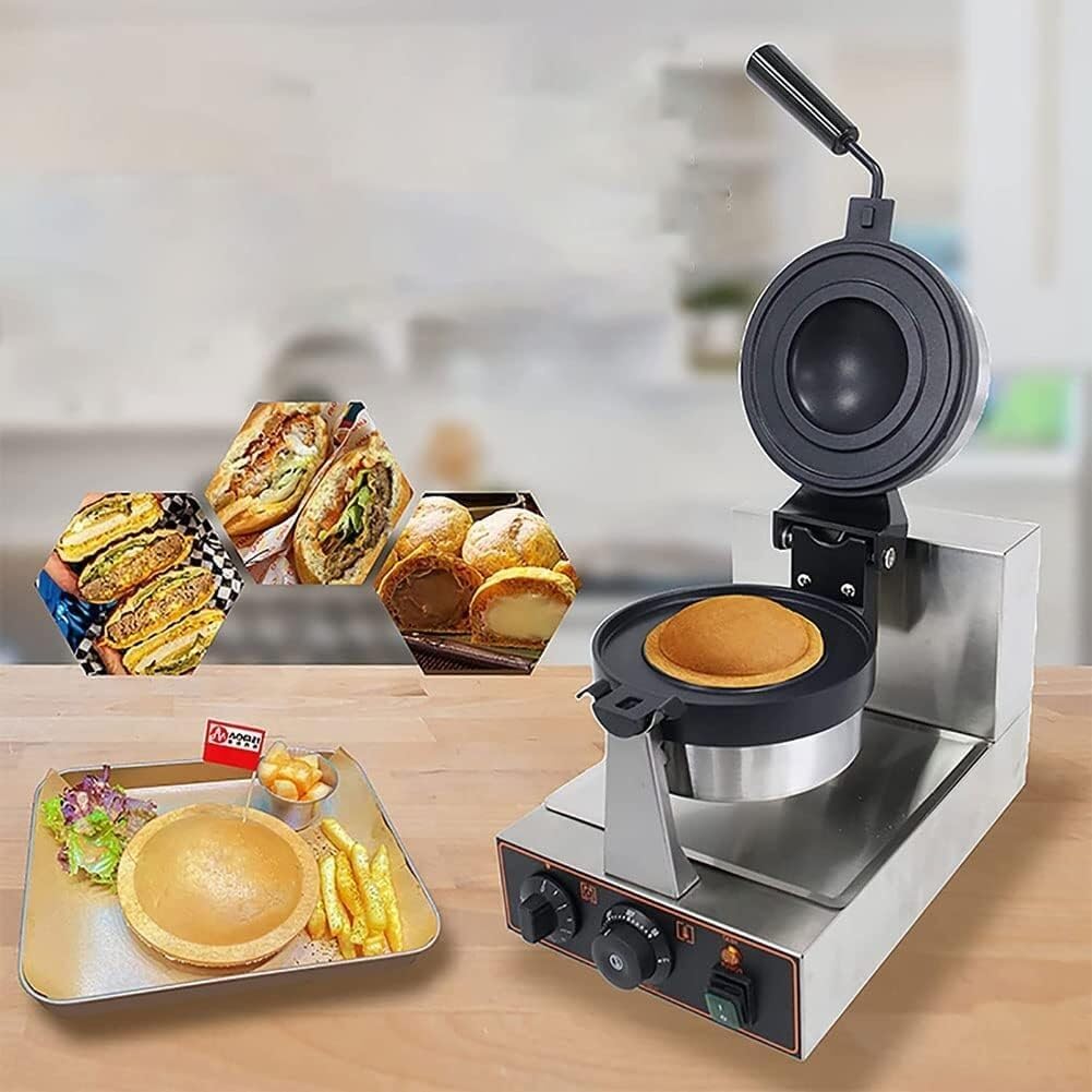 Commercial Waffle Maker Iron Machine, Burger Waffle Maker, Single Head Non Stick Press Hamburger Machine, Ice Cream Stuffed Burger Machine for Home Kitchen Use Breakfast Snack Ba