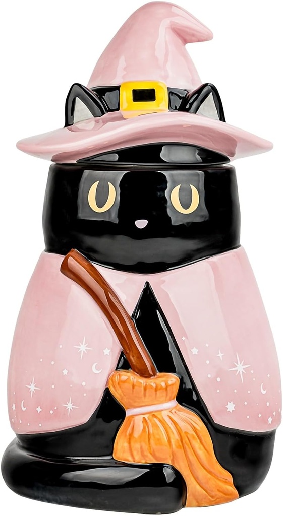10 Strawberry Street Pink Witch Cat Cookie Jar