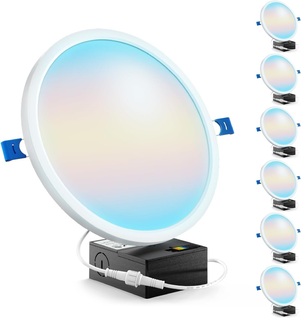 Sunco 6 Pack 8 Inch Canless Slim Recessed Lighting, LED Flush Mount Ceiling Light, Thin Round Flat Panel Fixture, 1800 LM, 15W=100W, Selectable CCT 2700K/3000K/4000K/5000K/6000K, Dimmable ETL