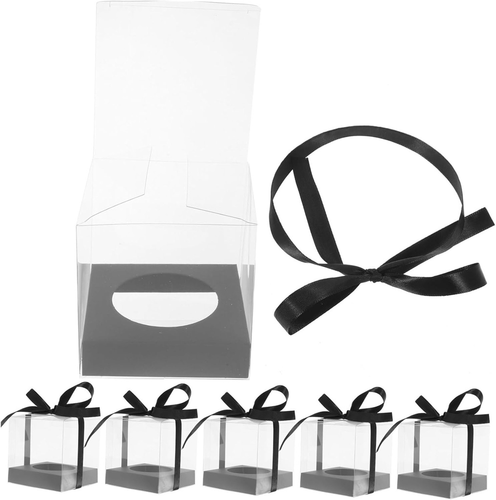 Cabilock 30pcs Clear Cake Boxes Transparent Dessert Packaging Container with Ribbon for Weddings Birthdays and Parties Cake Carrier for Mousse and