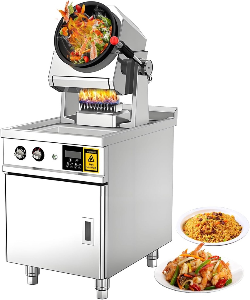 Automatic Stir Fry Machine Countertop Cooker with Water Spray & Drum Design – Natural Gas Powered Smart 360° Cooking Machine Capacity 1.5L-9.3L,110V 100W (Natural Gas, Floorstanding)