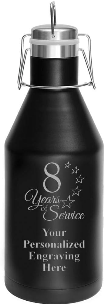 8 Years of Service Growler, 64 oz Custom Employee Stainless Steel Growler Gift, Engraving Included