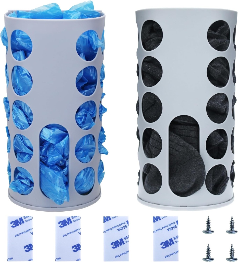 Wall-Mounted Plastic Bag Holder (2 Pack) - Multi-Use Kitchen Organizer for Grocery Bags, Socks & Underwear | Space-Saving Design with Adhesive & Screws