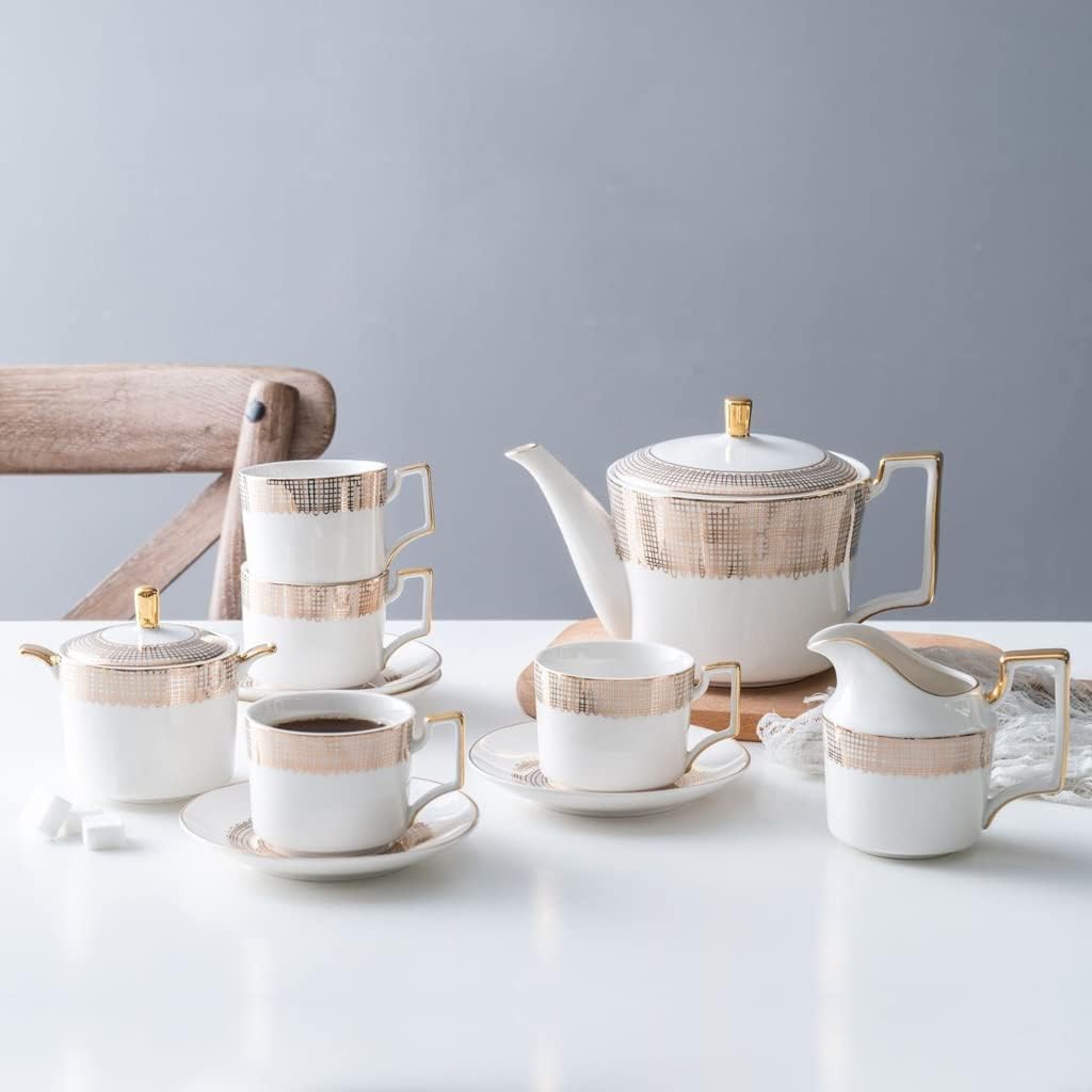 Bone China Coffee Set Porcelain Tea Set Ceramic Mug Pot Sugar Bowl Creamer Teapot Drinking Set Coffee Utensils(D)