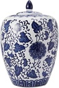 Mikasa 8x8x12 Inch Blue and White Floral Ceramic Canister with Lid