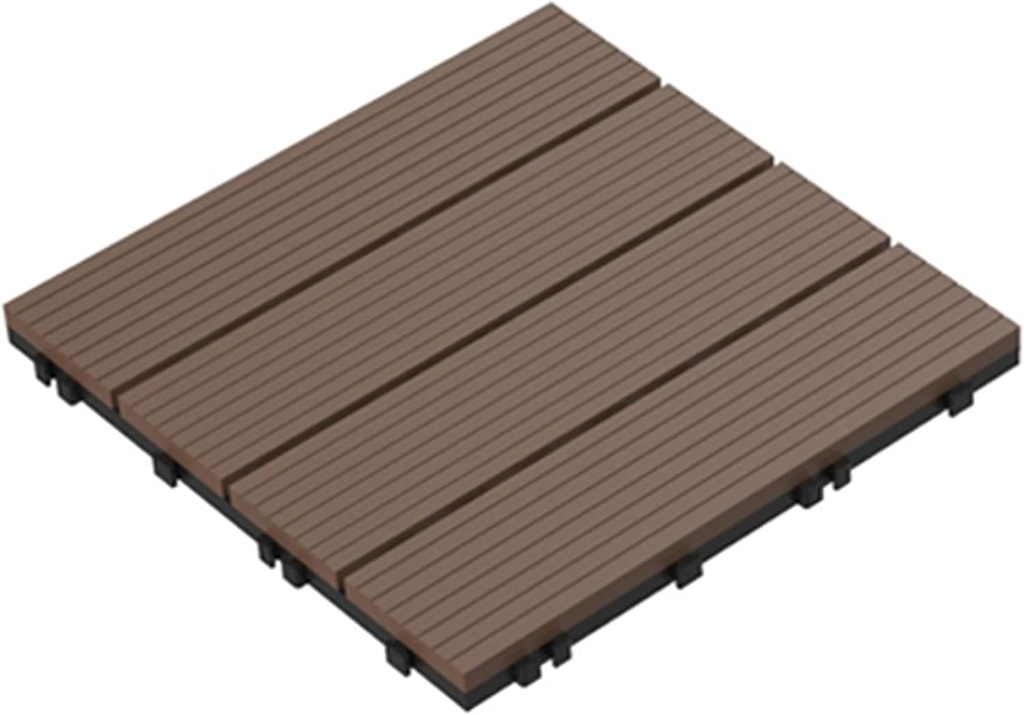 Multipack - 4 Box Set (24 Tiles) Patio and Deck Tiles Over 23 Sq. Ft.- Interlocking Slat Pattern Weather Resistant Tiles by Pure Garden (Brown)