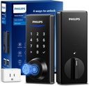 Philips Wi-Fi Smart Door Lock, Keyless Entry Door Lock with App Control,Fingerprint ID,Auto Lock,Keypad Deadbolt with Wi-Fi Bridge Adaptor,Smart Locks for Front Door-Matte Black