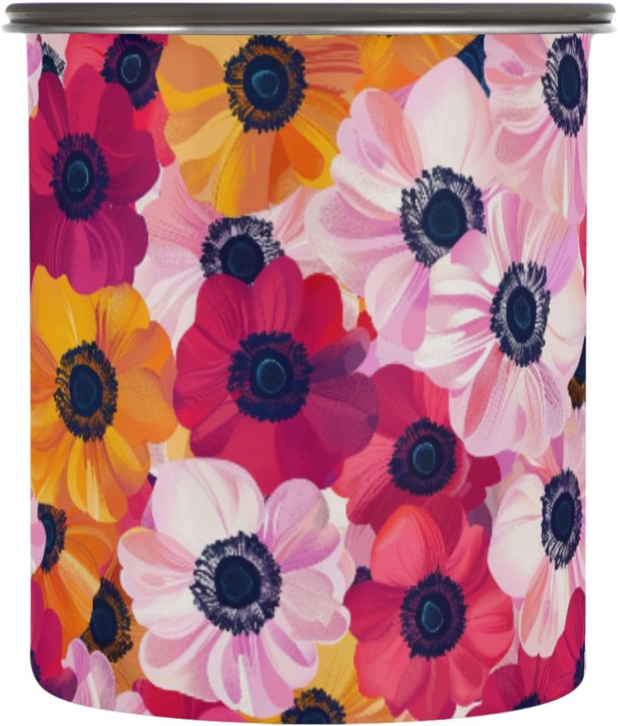 ALAZA Anemone Flower Floral Airtight Coffee Bean Canister 30oz Food Storage Containers with Lids For Gournd, Tea, Sugar, Flour, Rice, Cereal, Candy Cookie Jar