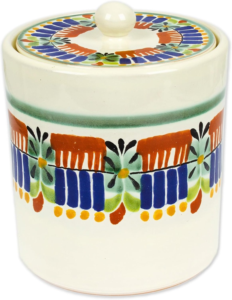 NOVICA Multicolor Floral Ceramic Cookie Jar 'Acapulco'