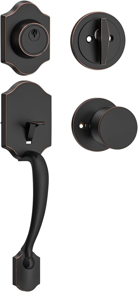 HOSOM Front Door Handle and Deadbolt Set, Single Cylinder Exterior Front Door Lock Set with Interior Door Knob, Front Door Knob Reversible for Right and Left Handed, Oil Rubbed Bronze