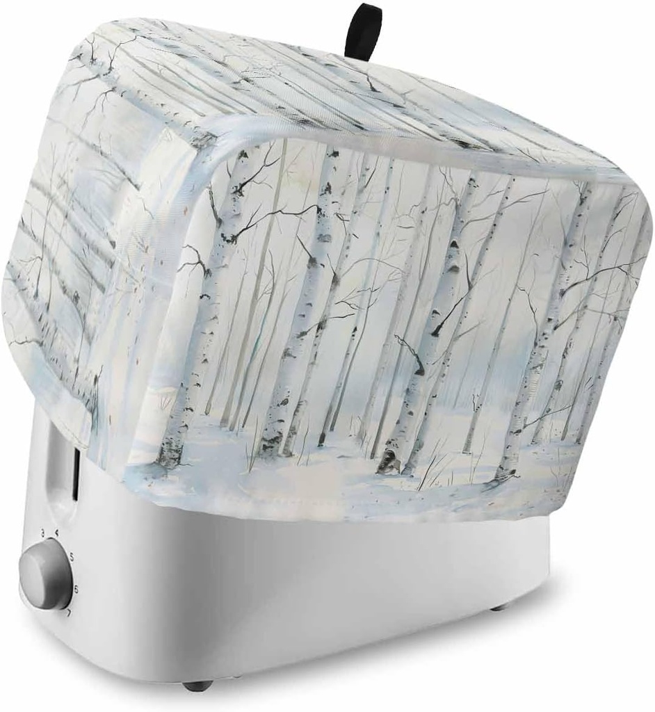 Forest Tree 4 Slice Toaster Cover Winter Natural Snow Scenery Watercolor White Small Appliance Cover Toaster Dustproof Fingerprint Protectors Machine Washable, Large Size Bread Machine Cover