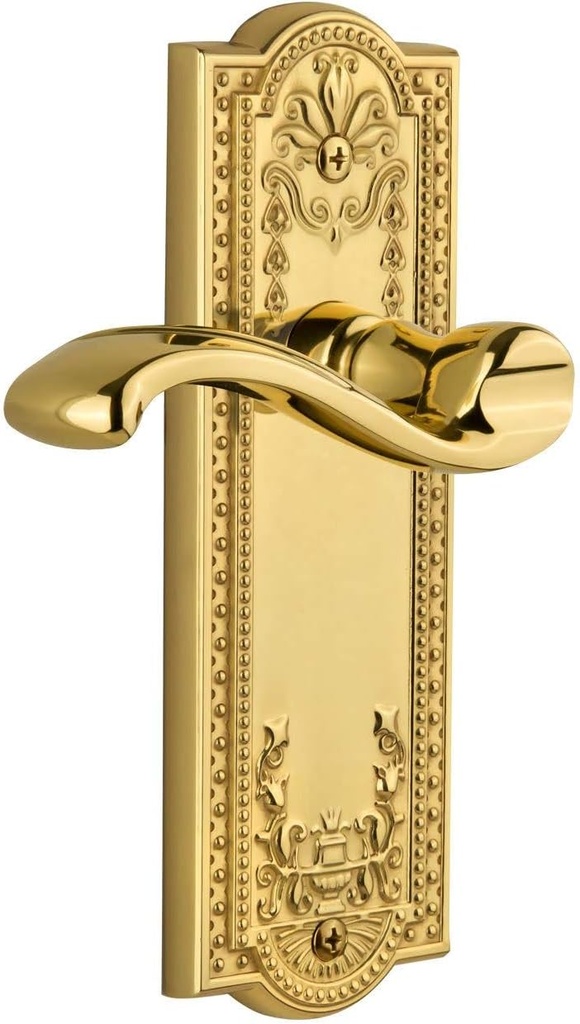 Grandeur PARPRT_PSG_234 Parthenon Solid Brass Rose Right Handed Passage Door Lever Set with Portofino Door Lever Set and 2-3/4" Backset - Polished Brass