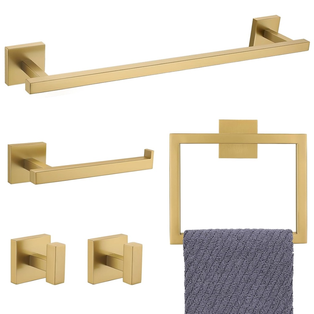 YACVCL Towel Bar Set, 5-Piece Brushed Gold Bathroom Hardware Set, Gold Bathroom Accessories Set, SUS304 Stainless Steel 23.6 Inch Towel Holder Towel Racks Set Wall Mounted