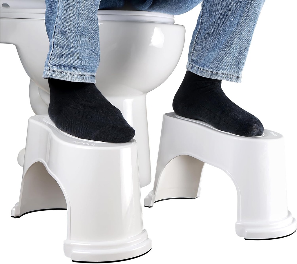 EVRON Toilet Stool 7" Bathroom Squatting Poop Stool for Potty Assistance,Portable Plastic Potty Stool for Adults,Space Saving Storage,Flexible Distance Adjustment Stackable Design(White 1 Pairs)