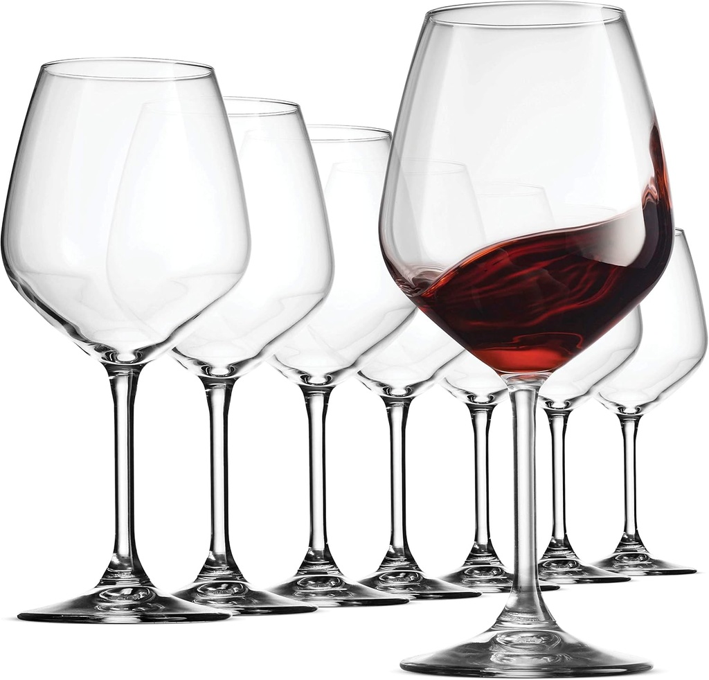Bormioli Rocco Red Wine Glasses, Crystal Clear Star Glass, Laser-Cut Rim For Wine Tasting, Elegant Party Drinking Glassware, Restaurant Quality (Red Wine Glass Set of 8)