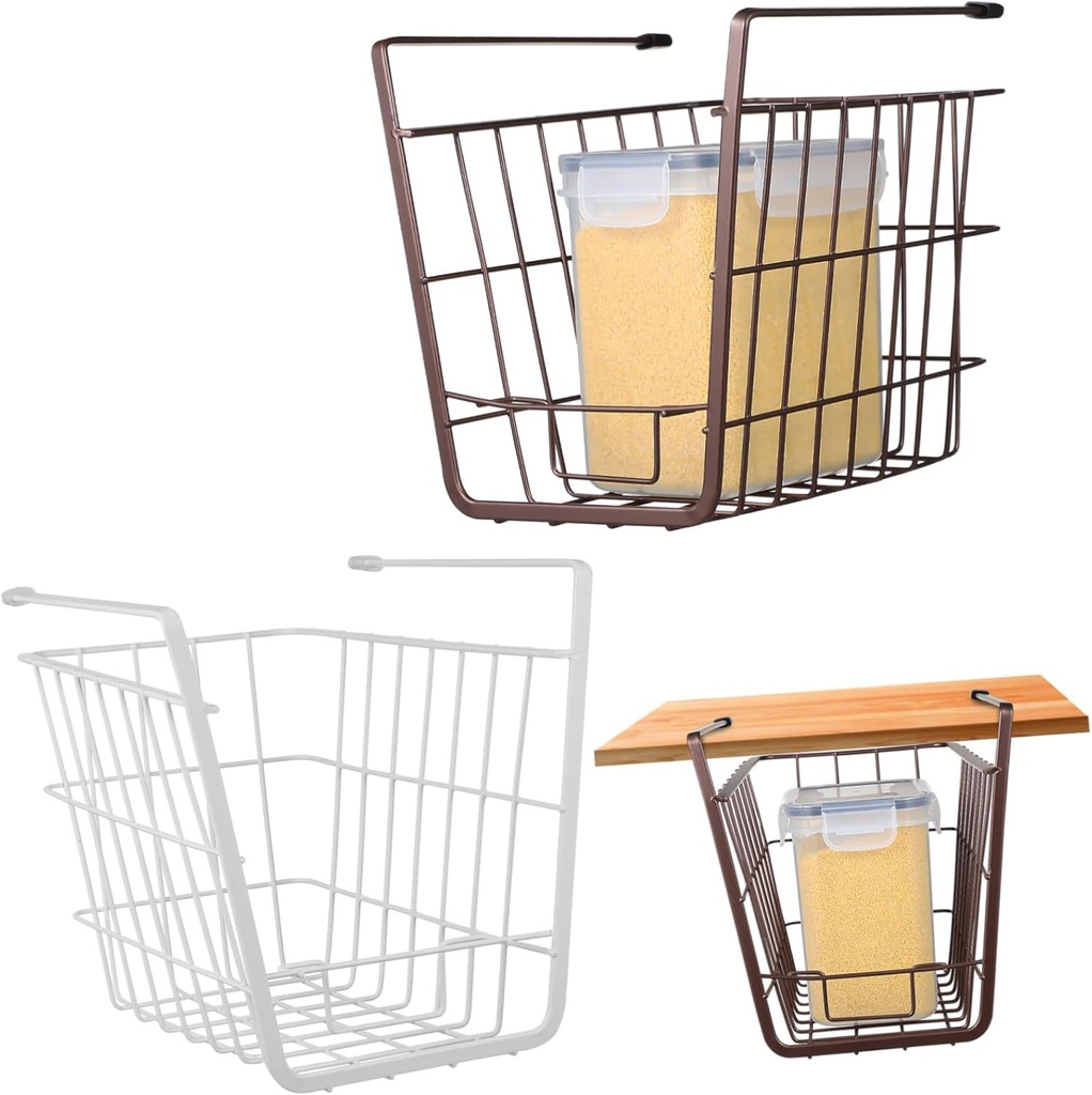 Alipis 2 Pcs Under Shelf Hanging Storage Baskets Pantry Organizers Wire Wireframe Basket for Kitchen Bathroom Cabinet Cupboard Storage and White Colors Space Saving Mesh Design
