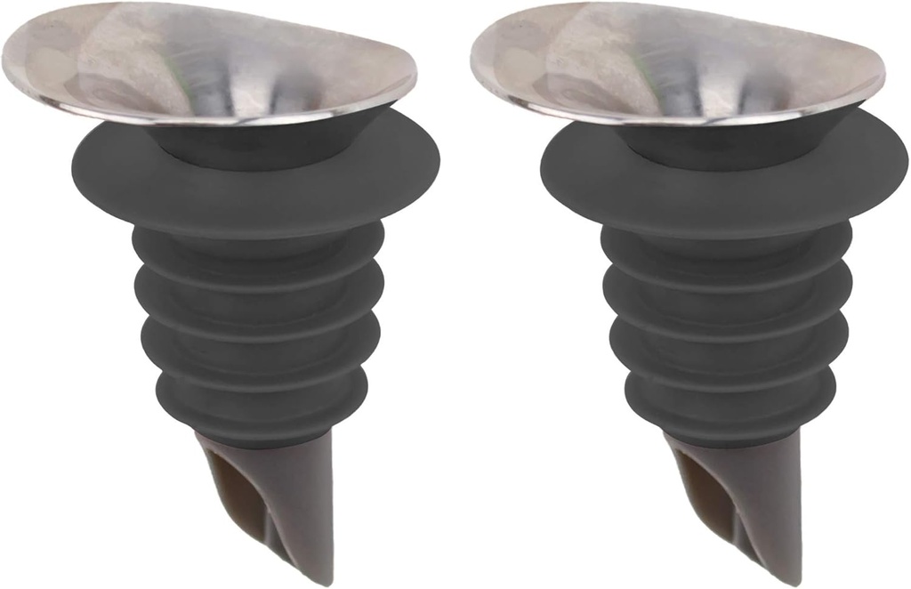 Tovolo Sleek Spout, Low-Profile Oil Liquor Pourer Bottle Topper, Cocktail Accessory, Cooking Oil & Drink Dispenser, Silicone & Stainless Steel for Wine, Set of 2, Charcoal (56005-200)