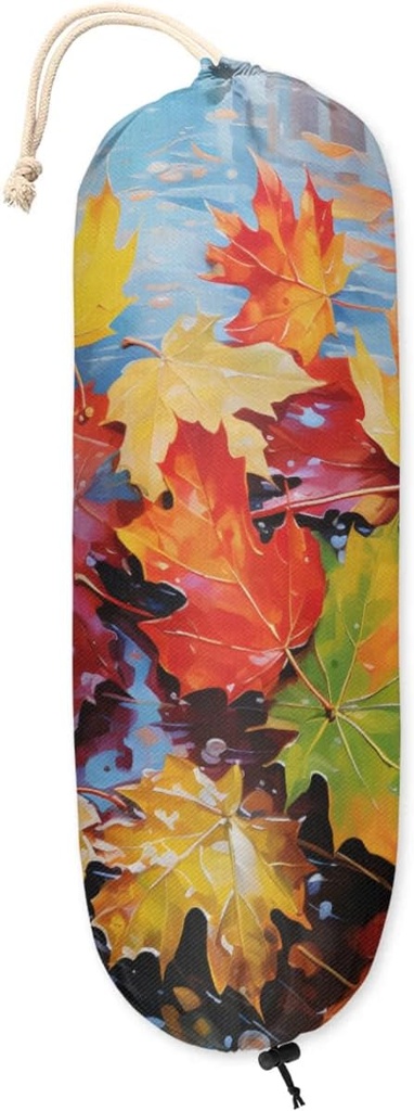 Art Maple Leaf Plastic Bag Holder Wall Mount Fall Themed Grocery Bag Holder Reusable Shopping Bag Storage Organizer Decor for Home Kitchen Pantry