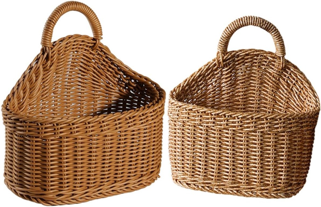 GLEAVI 2pcs Woven Sundries Basket Garlic Basket Wall Hanging Kitchen Storage Holder Wall