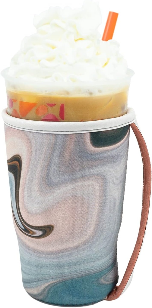GoCuff Iced Coffee Sleeves Reusable Neoprene Insulator With Handle for Iced Coffee Cups, Cold Beverage Compatible For Soda, Latte, And Other Coffee Cups – Pink Sands Marble (Large 32oz)