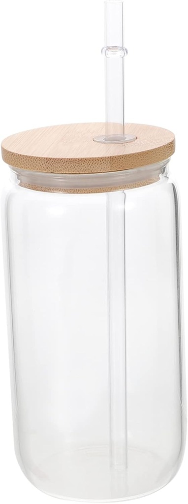 Clear Can Shaped Glass Cups with Straw Lid High Borosilicate Drinking Glass for Iced Beverages Juice and Milk Tea Stylish and Reusable Glassware for Home and Parties