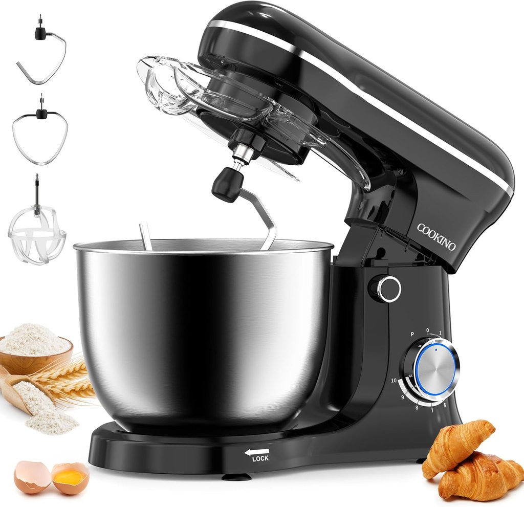 Electric Stand Mixer,10 Speeds Tilt-Head Food Mixer, 3-IN-1 Kitchen Mixer for Daily Cooks with 5.5 QT Bowl,Dough Hook, Beater, Whisk (Onyx Black)