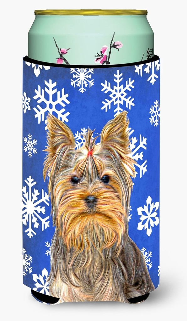 Caroline's Treasures KJ1177TBC Winter Snowflakes Holiday Yorkie/Yorkshire Terrier Tall Boy Hugger Can Cooler Sleeve Hugger Machine Washable Drink Sleeve Hugger Collapsible Insulator Beverage Insulat