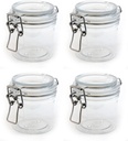 The Grindstone, 200 ml (8 Oz.) PET Plastic Kilner Style Jars, Round Clear Acrylic Storage Jars | Locking Mason Style Canister Lids, Multiple Uses, Airtight Snap on Lids with Clasp, Pack of 4