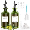 COOLMI Oil Dispenser for Kitchen - 12oz/350ml, Set of 2 Extra Thick Food Grade Glass Olive Oil Dispenser Bottle with Cleaning Brush, Stickers and Funnel (Black)