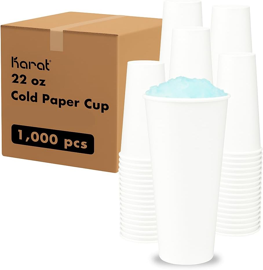 Karat [1000 ct] 22oz Disposable Paper Cold Cups for Iced Tea, Coke, Soda, Cold Beverages and More, 90mm | White