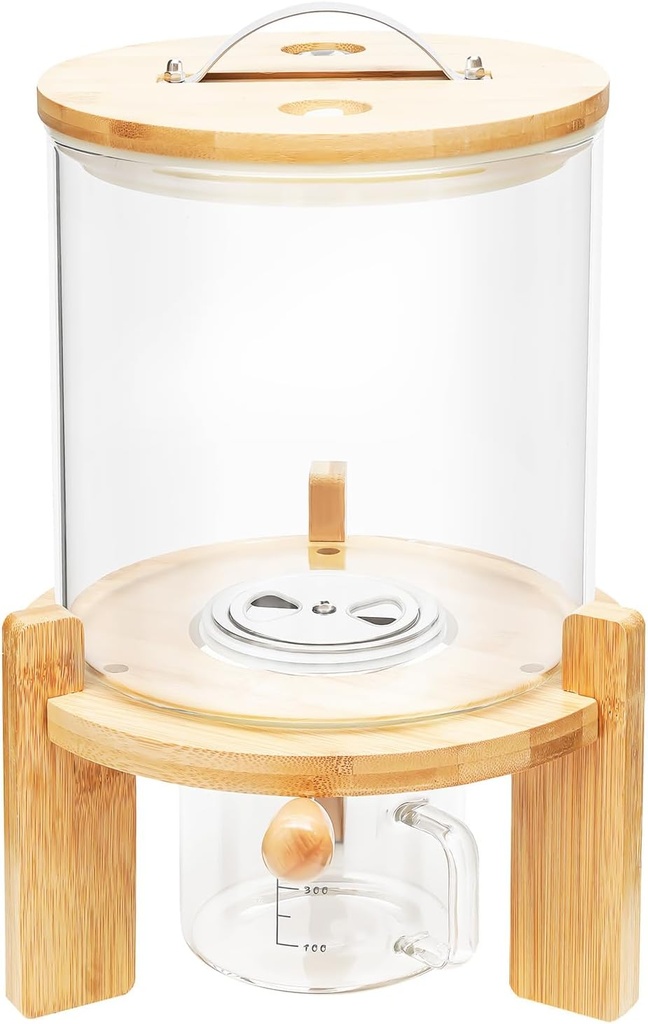 Rice Grain Storage Tank Dispenser, Glass Bottle Container with Base+Valve+Cup, Grain Flour Beans Dry Food Glass Dispenser for Kitchen Pantry Organization