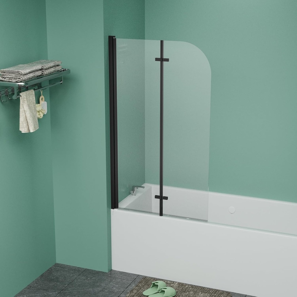 Folding Tub Shower Door 34" W x 58" H, Frameless Bathtub Shower Doors with 1/4" (6mm) Tempered Glass, Half Shower Glass Door for Tub, Matte Black