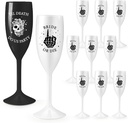 Whaline 12Pcs Bride or Die Bachelorette Champagne Flute Stemmed Plastic Wine Glasses Black White Till Death Do Us Reusable Cocktail Cups for Bridal Shower Wedding Party