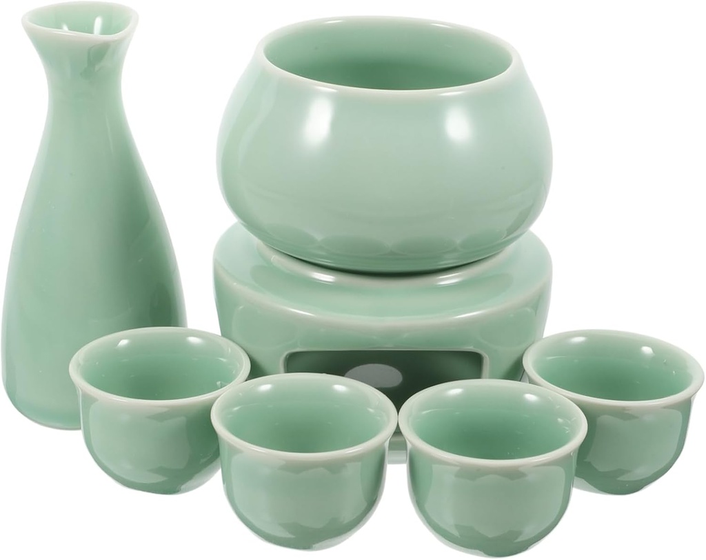 Ciieeo Ceramic Sake Warmer Set with Cups Traditional Japanese Sake Pot and Warming Bowl for Hot Liquor Use for Home and Restaurant