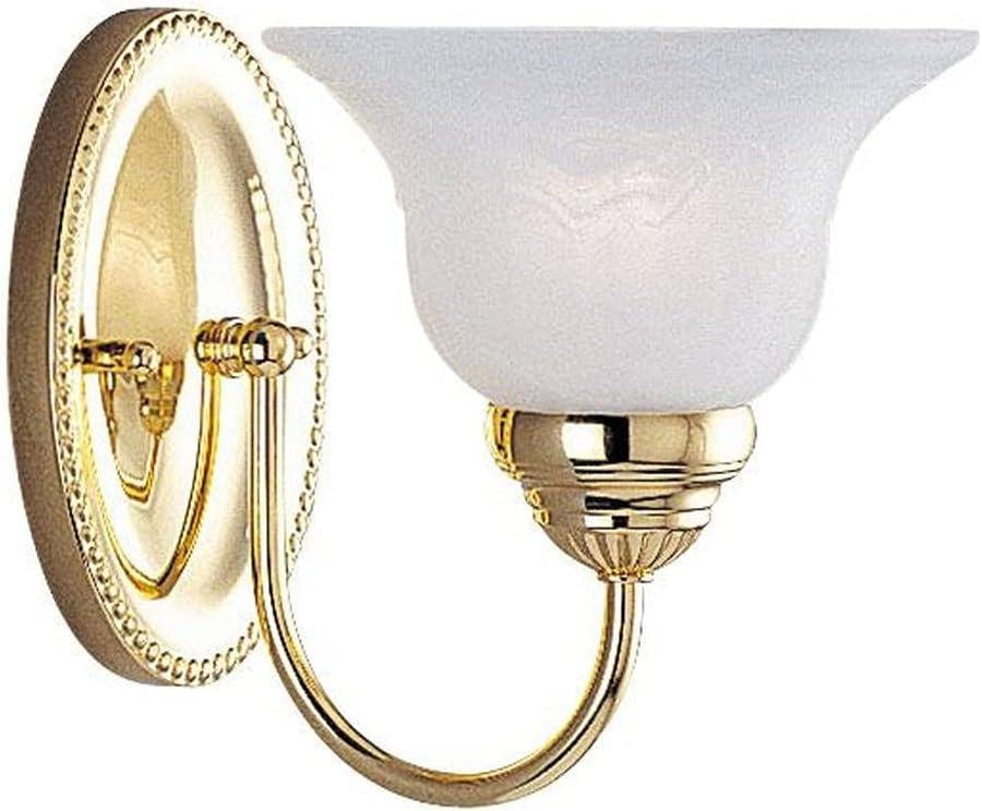 Livex Lighting 1531-02 Edgemont Single Light Wall Sconce Polished Brass with White Alabaster Glass, 7 x 8.75 x 8