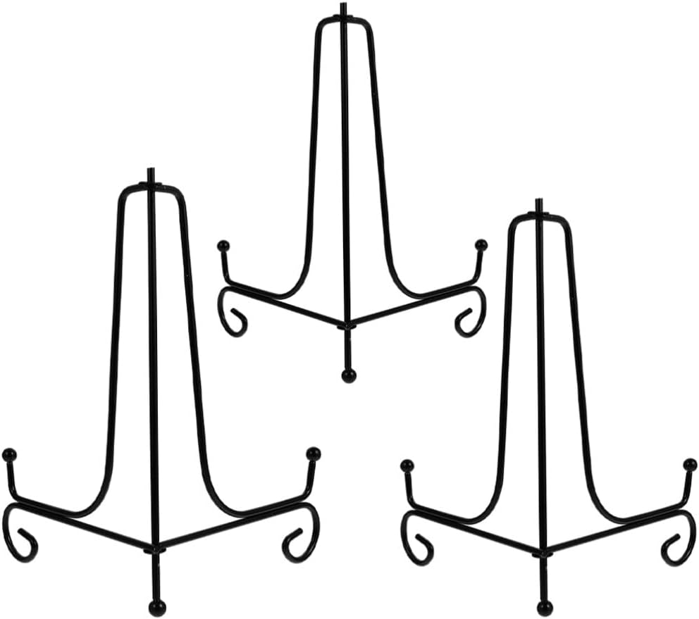 HOMSFOU Iron Metal Display Stand 3 Piece Book Stand Tabletop Plate Rack Picture Holder Book Holders