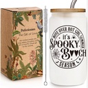Halloween Cup It's Spooky Girl Season Gifts for Friend, Fall Gifts, Halloween Coworker Bats Cup, Halloweens Cups Gift for Best Friend, Spooky Season Mug 16 OZ Glass Cups with Bamboo Lid & Straw