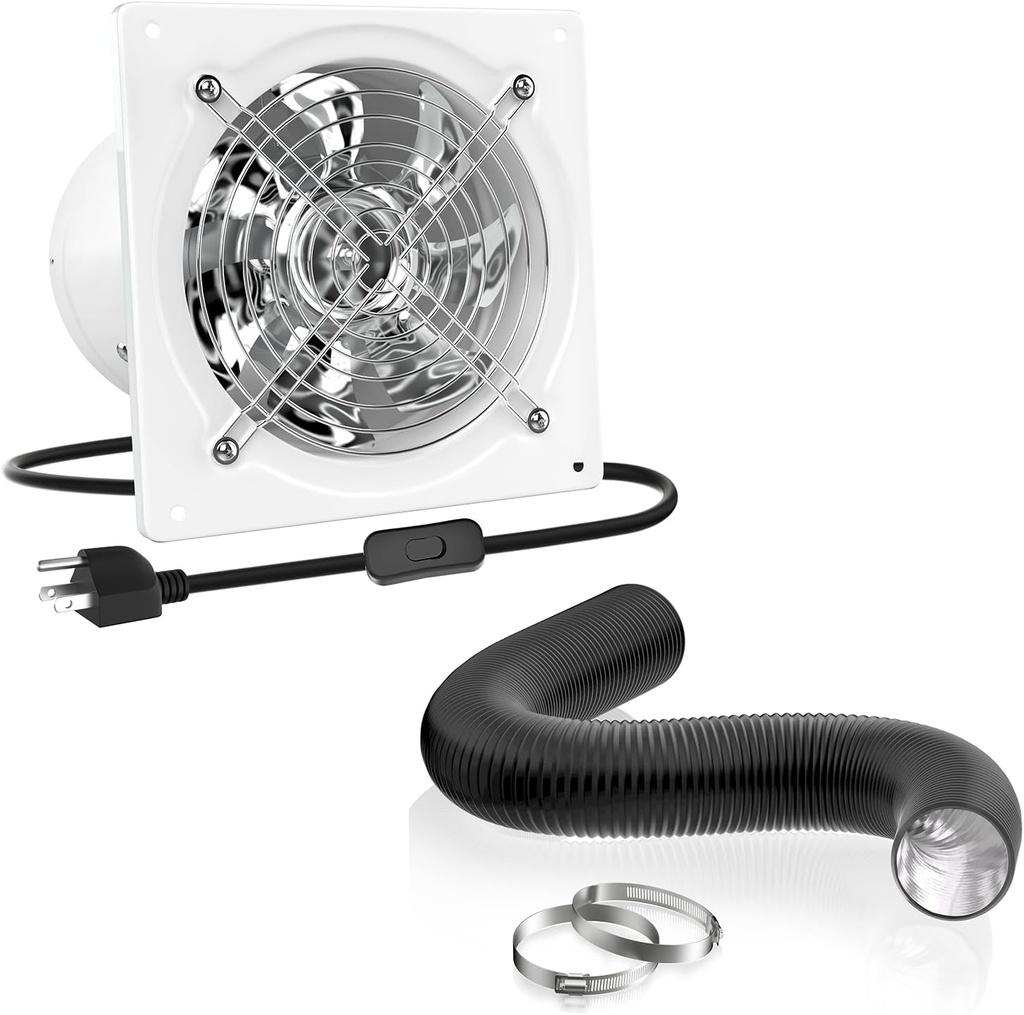 6 Inch Kitchen Ventilation Fan Kit - 6" Exhaust Fan + 6“ 8FT Dryer Vent Hose for Home Office Inductrial HVAC System Ventilation Use