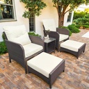 5 Pieces Outdoor Patio Wicker Chairs with Ottoman, Patio Furniture Set with Soft Cushions and Coffee Table, Outdoor Furniture with Hidden Ottomans for Poolside Garden Balcony,White