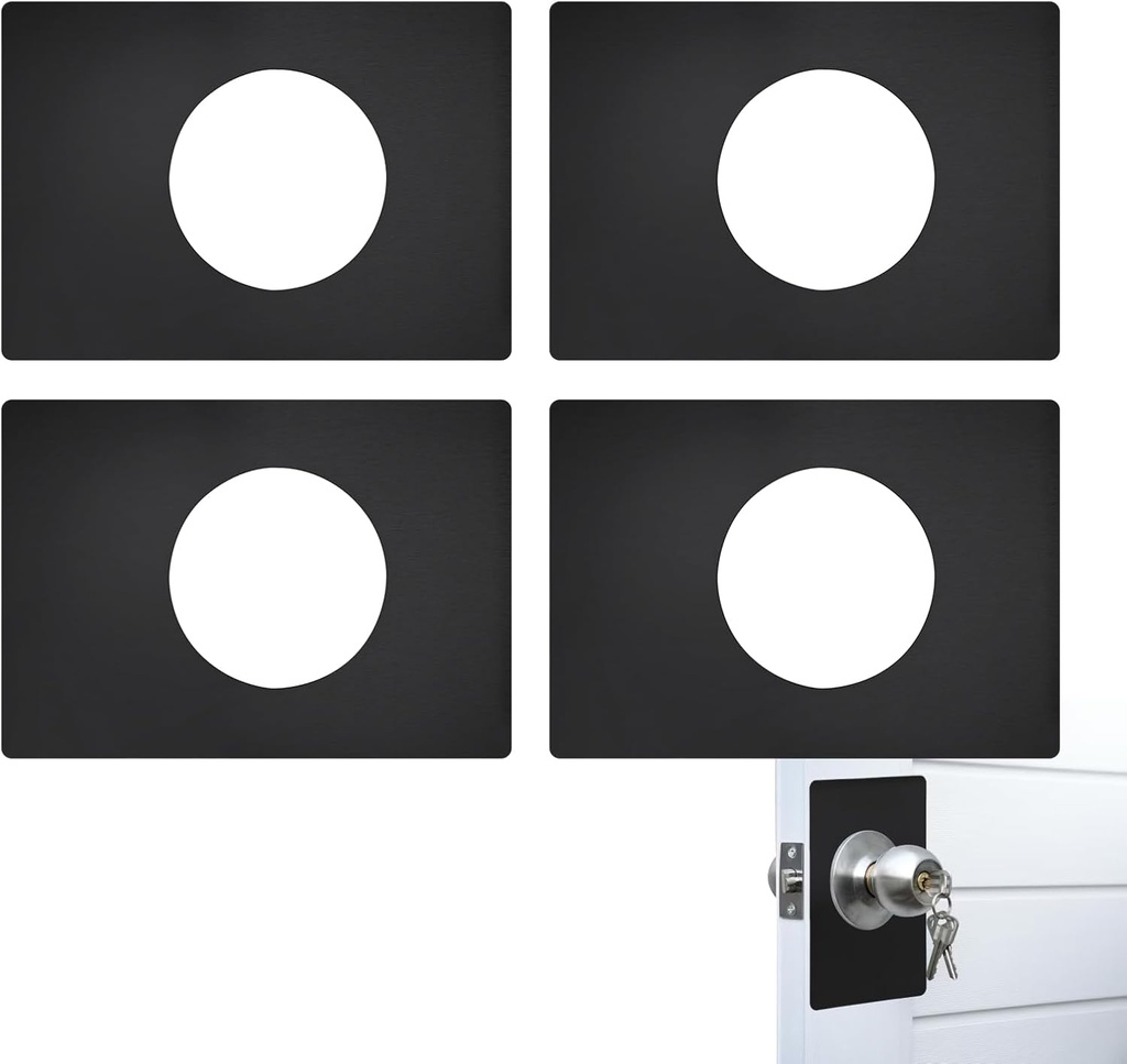 4 Pcs Door Hole Cover Plate, Deadbolt Cover Door Knob Plate Reinforcement, Handle Fixing Lock Repair Plates for Interior Doors Stainless Steel Reinforcement Loose or Wobbly 5.12"X3.54"(Black)