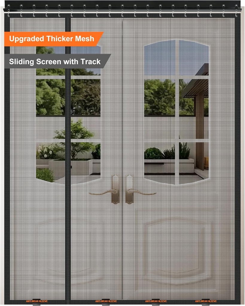 Sliding Magnetic Screen Door with Track Closure, Thicker 265g/㎡ Reinforced Mesh, Retractable Privacy Curtain, Door Screen Magnetic Closure for Sliding & French Doors (Black, 70 * 79-80IN)