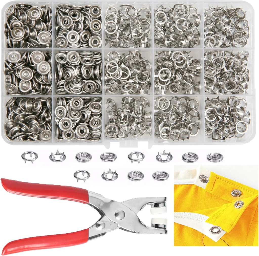 GTAAOY 800PCS Metal Snaps Buttons with Fastener Pliers Press Tool Kit Perfect for DIY Crafts Clothes Hats and Sewing, Snap Button Fasteners Kit for Clothing Sewing(200 Sets,9.5mm)