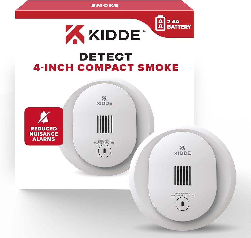Kidde Smoke Detector, 4-Inch Compact, AA Battery Powered, 10SDR