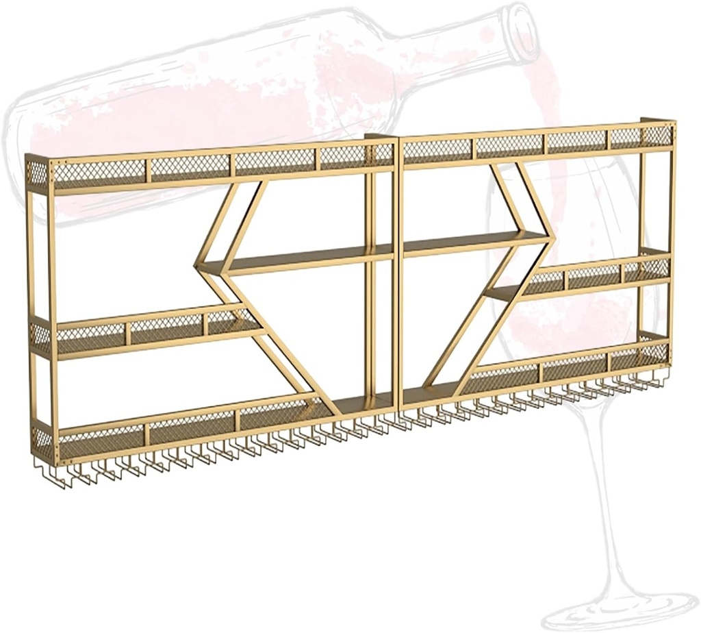 Bar Wine Rack Wall Mounted with Hanging Wine Glass Holder with LED Light,Metal Wine Storage Racks,Floating Shelves,Liquor Bottle Display Shelf,Modern Bar Shelf for Wine Cellar, n,Black