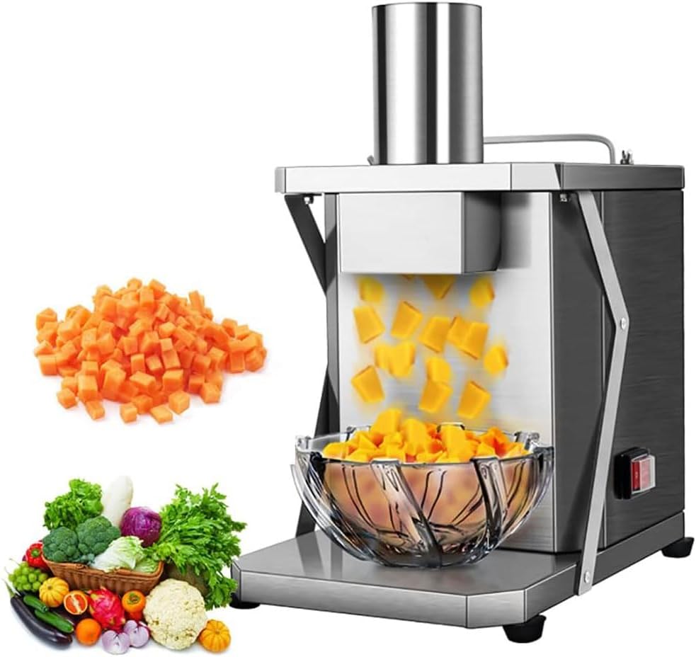 Electric Vegetable Dicer Commercial 200W Vegetable Chopper Dicer Shredder Automatic Onion Potato Cutter Food Processor Fruit Cutting Machine with 6/8/10/12/15mm Blad