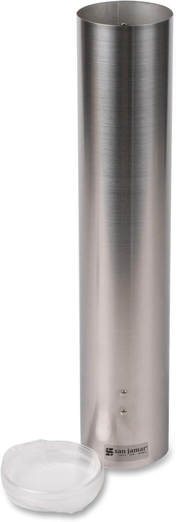 San Jamar Small Pull-Type Cup Dispenser Fits 3-4.5 Oz Cone Cups, 3-5 Oz Flat Cups with Flip Caps for Restaurants, Dining Halls, and Fast Food, Stainless Steel, 16 Inches, Silver